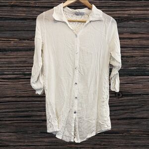 Tempo Paris Cream Button Down Tunic with Notched Collar